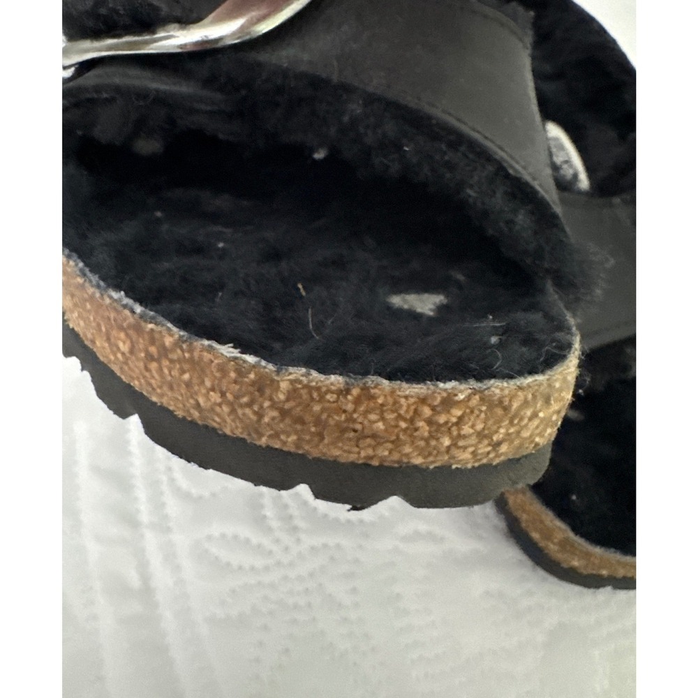Birkenstock Madrid Single Strap Big Buckle Fur Lined Comfort Sandals Black 38 - Picture 4 of 14